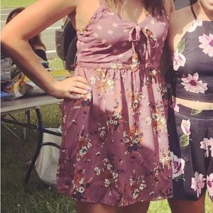 Purple floral mini dress with cutout
